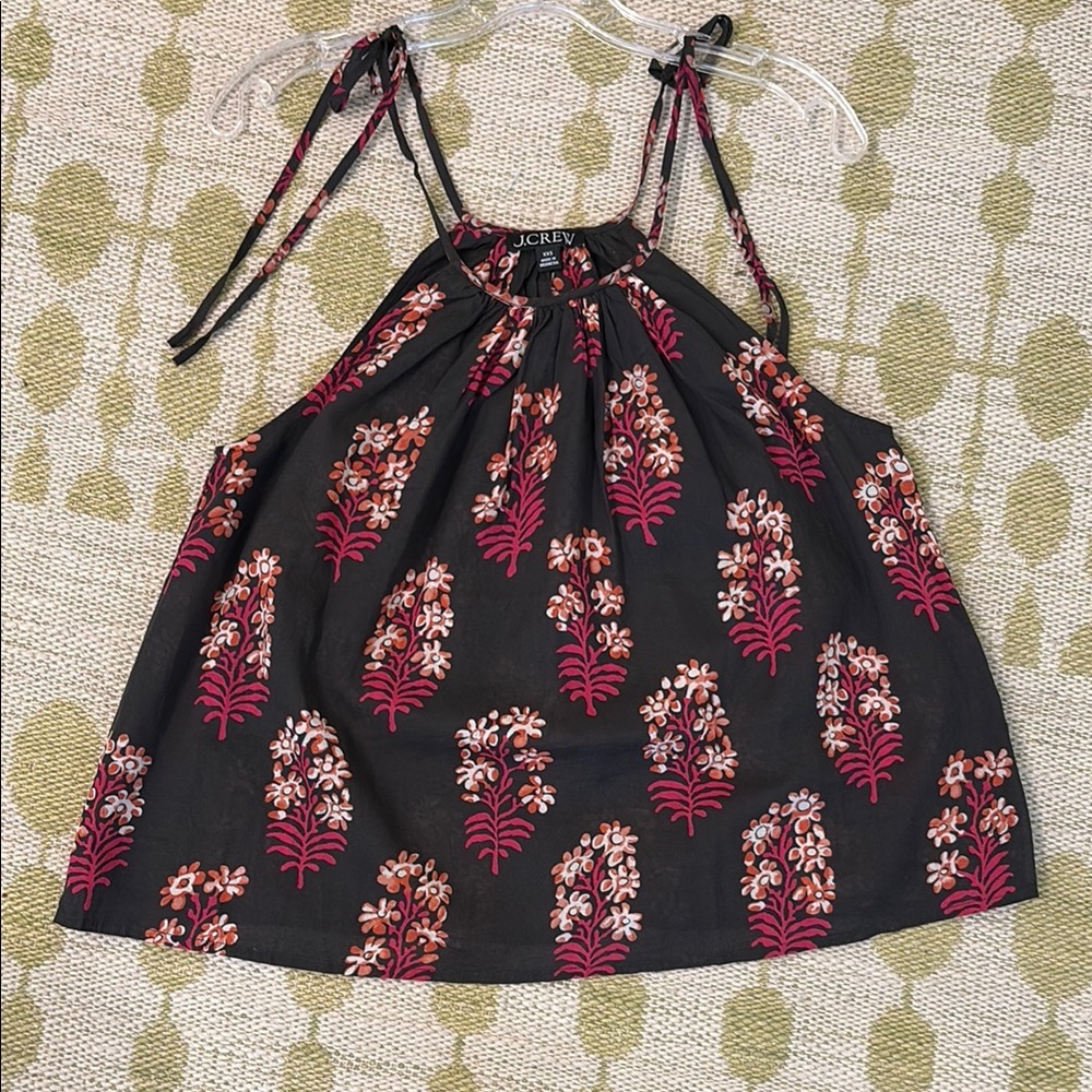 J. Crew Black Top with Pink Floral Design